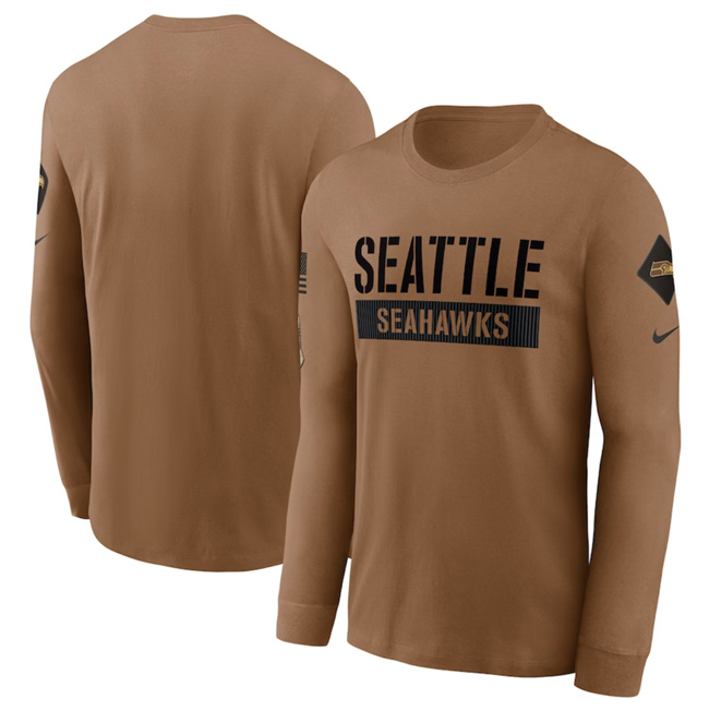 Men's Seattle Seahawks 2023 Brown Salute To Service Long Sleeve T-Shirt